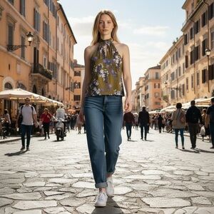 Ramy Brook Brown Purple Floral Silk Halter Keyhole Neck Tie Back Top Size Small